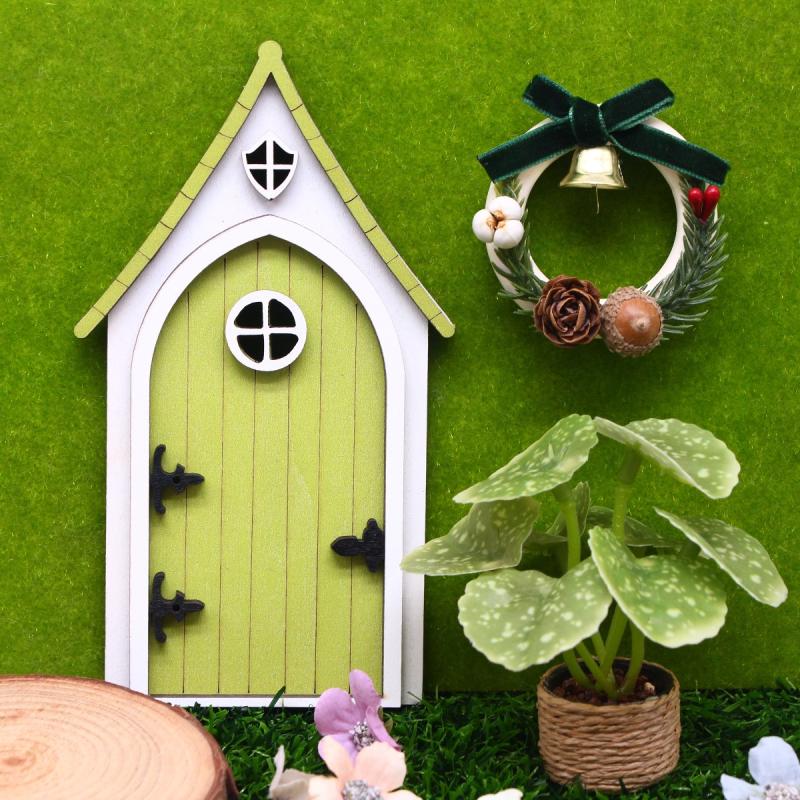 Dollhouse Mini Wooden Fairy Tale Door Dollhouse Gnome Door Model Miniature Garden Scene DIY Furniture Decoration Accessories