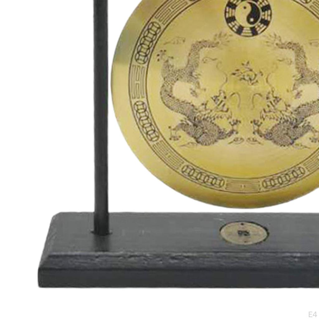 Brass Feng Shui Desktop Gong with Stand Asian Bells for Home Decoration Chinese Signs