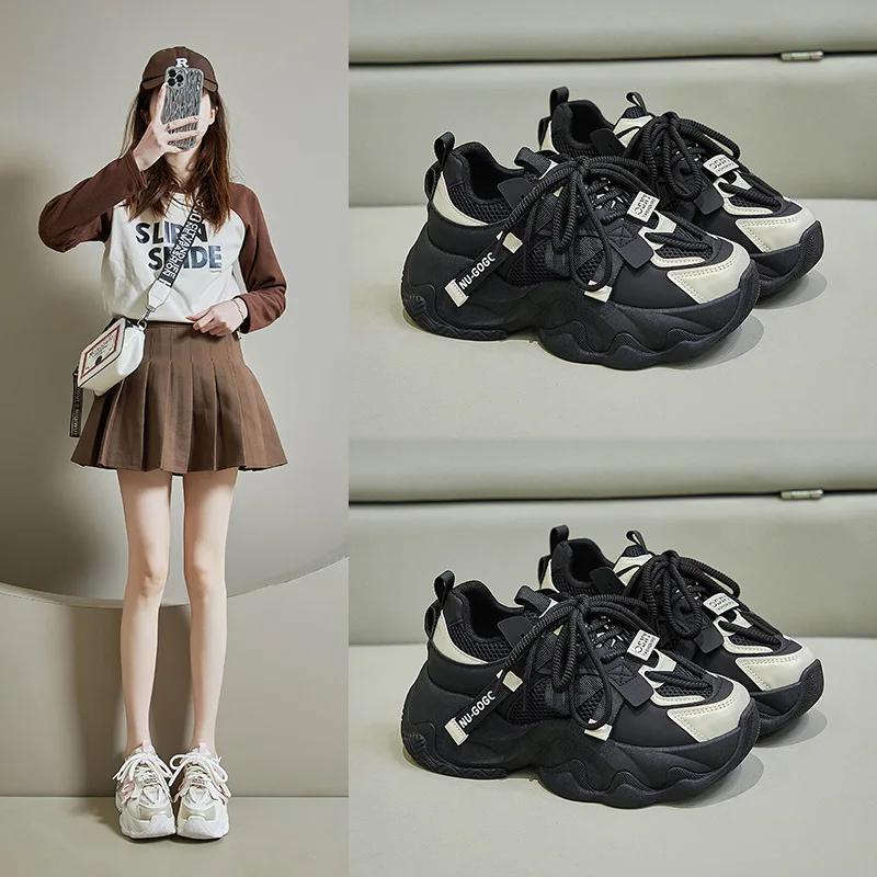 Женская спортивная обувь Толстая подошва Повседневные массивные кроссовки Сетчатые дышащие кроссовки Спортивная повседневная обувь для бега Zapatillas De Mujer