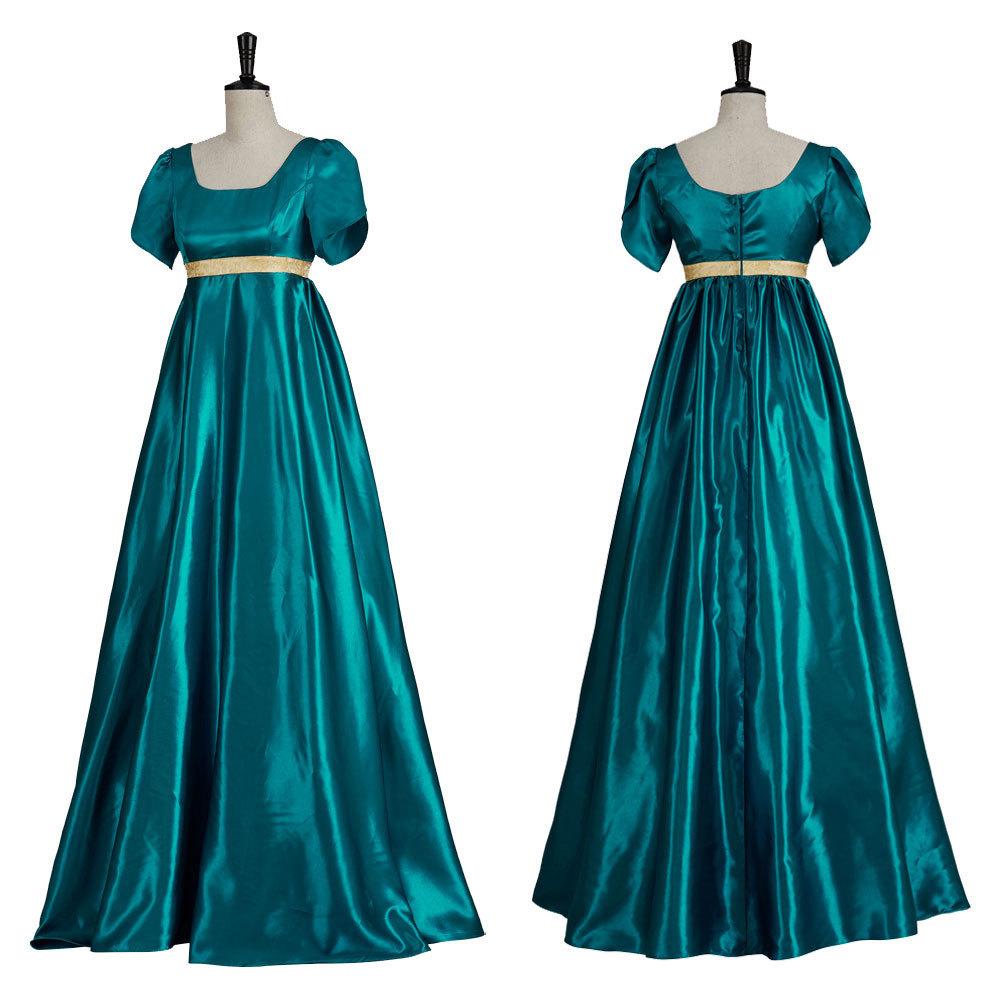 Medieval Satin Vintage Dress Victorian Regency Gown Formal Cosplay Costume Empire Waist Corset Ball Gown