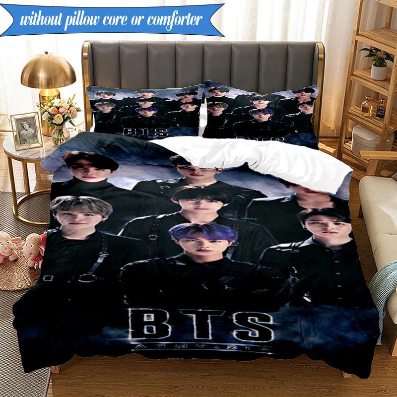 Colorful kpop Gathering 3pcs K-pop music group Bedding set,Ideal for Bedroom, Dormitory,Including Duvet Cover And 2pcs Pillowcases,Fan gifts