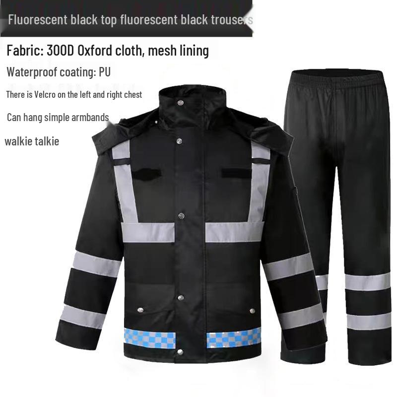 Темно-синий светоотражающий дождевик и брюки для мужчин - Водонепроницаемый, Утепленный, Раздельного типа, Идеально подходит для работников служб безопасности и санитарии