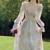 2025 Floral Chiffon Tea Dress: Sweet Long Sleeve French Princess Style