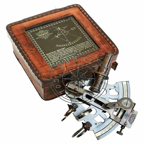 Латунный секстант морской латунный секстант рабочий морской винтаж/кожаная коробка - латунный морской винтажный секстант