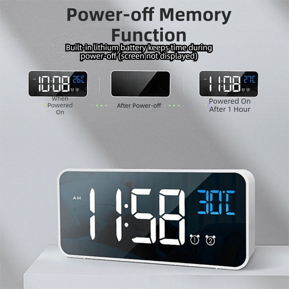 Voice Control Music Alarm Clock Mirror Desk Clock Ringtones LED Digital Clock Home Office