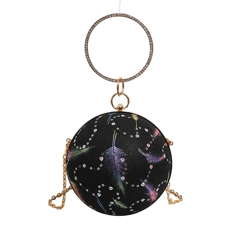 Роскошная круглая сумка для ужина для женщин, элегантные нежные сумки через плечо, сверкающая сумка для вечеринки с бриллиантами