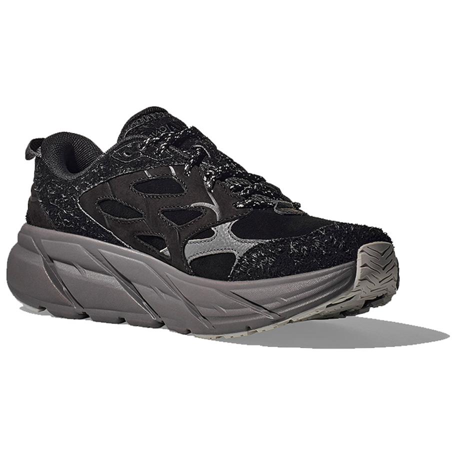 HOKA Clifton L Suede Elite Terrain System - черные кроссовки унисекс Satellite Grey 1150910-BCKST