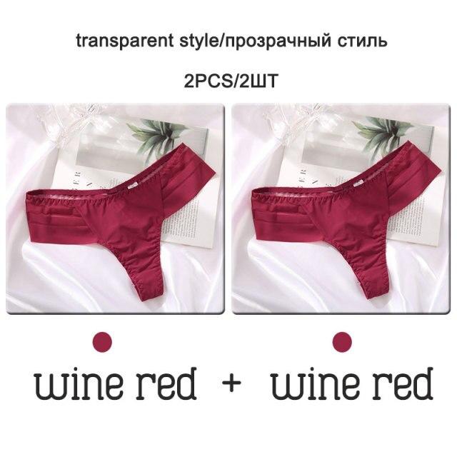 FINETOO 2Pcs/set Sexy Thongs Women Low Waist G-string Panties Fashion Hollow Out Seamless Underwear Perspective Underpants