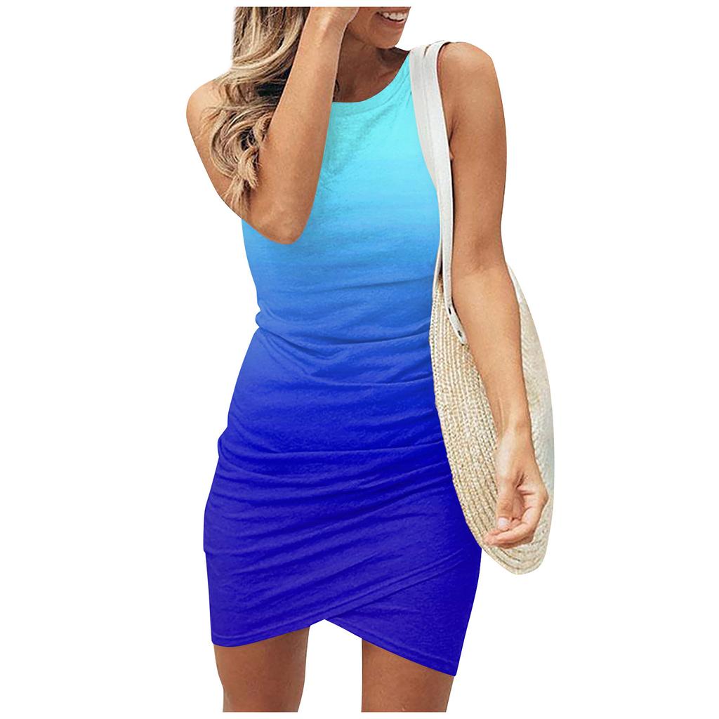 Модное женское летнее платье с круглым вырезом и повседневным модным пуловером без рукавов с принтом