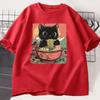 Cute Black Cat Eating RaUnisex TShirt Unisex WOMEN Adorable Graphic Tee Shirt Foodie and Cat Lover Tshirt Animal Printed Tees Top