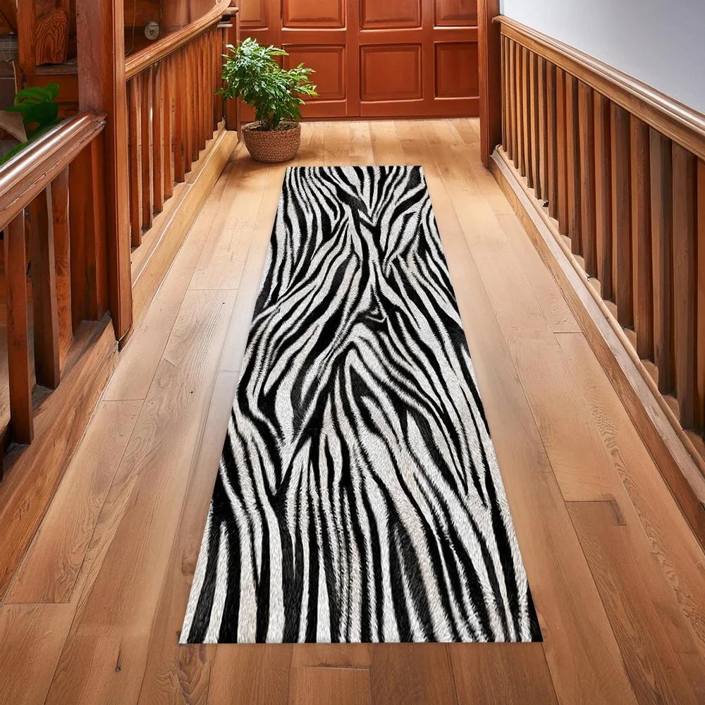 Zebra Print Burgundy Lily Long Runner Rug Non Slip Washable Kitchen Mat Black White Stripe Dark Red Floral Hallway Carpet