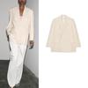 Весенне-летняя женская одежда Элегантный повседневный пиджак свободного кроя из смесовой ткани с лацканами и длинными рукавами для делового стиля 2716767