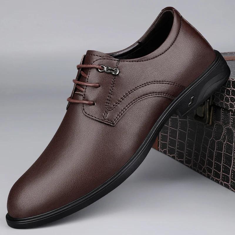 Мода Классика Новые Мужские Оксфорды Натуральная Кожа Формальная Обувь Мягкая Шнуровка Деловая Обувь Свадебная Вечеринка Мужские Дерби