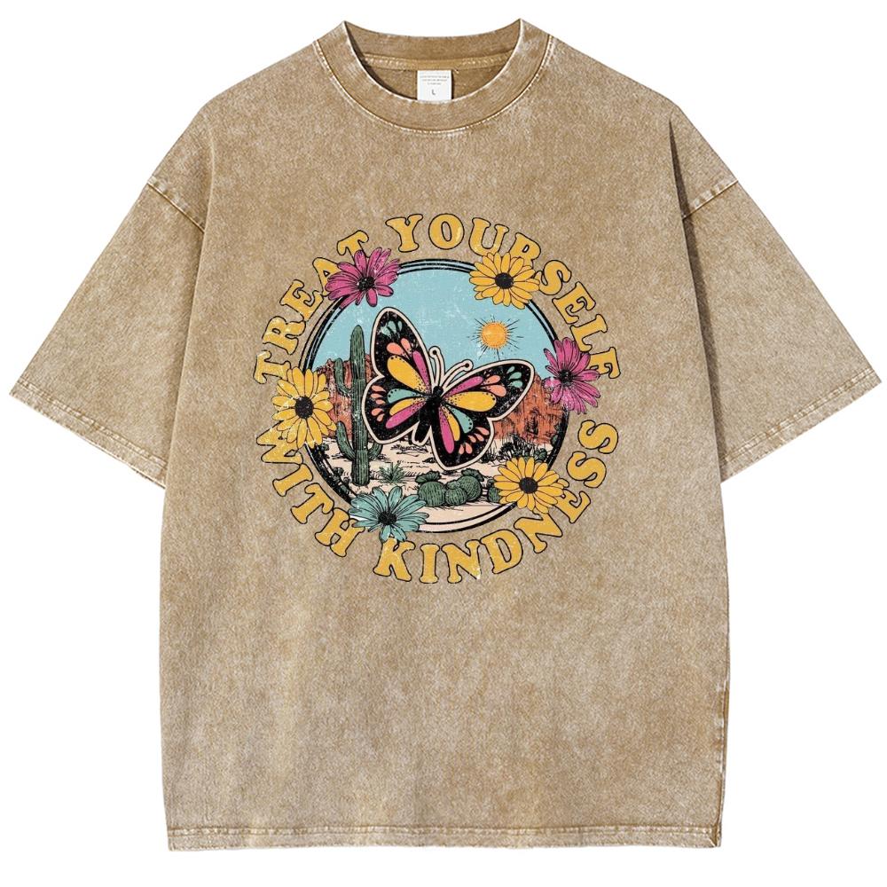 Футболка унисекс с принтом в виде бабочки и букв, свободный покрой, эластичный деним, короткий рукав, повседневный топ в стиле ретро для женщин