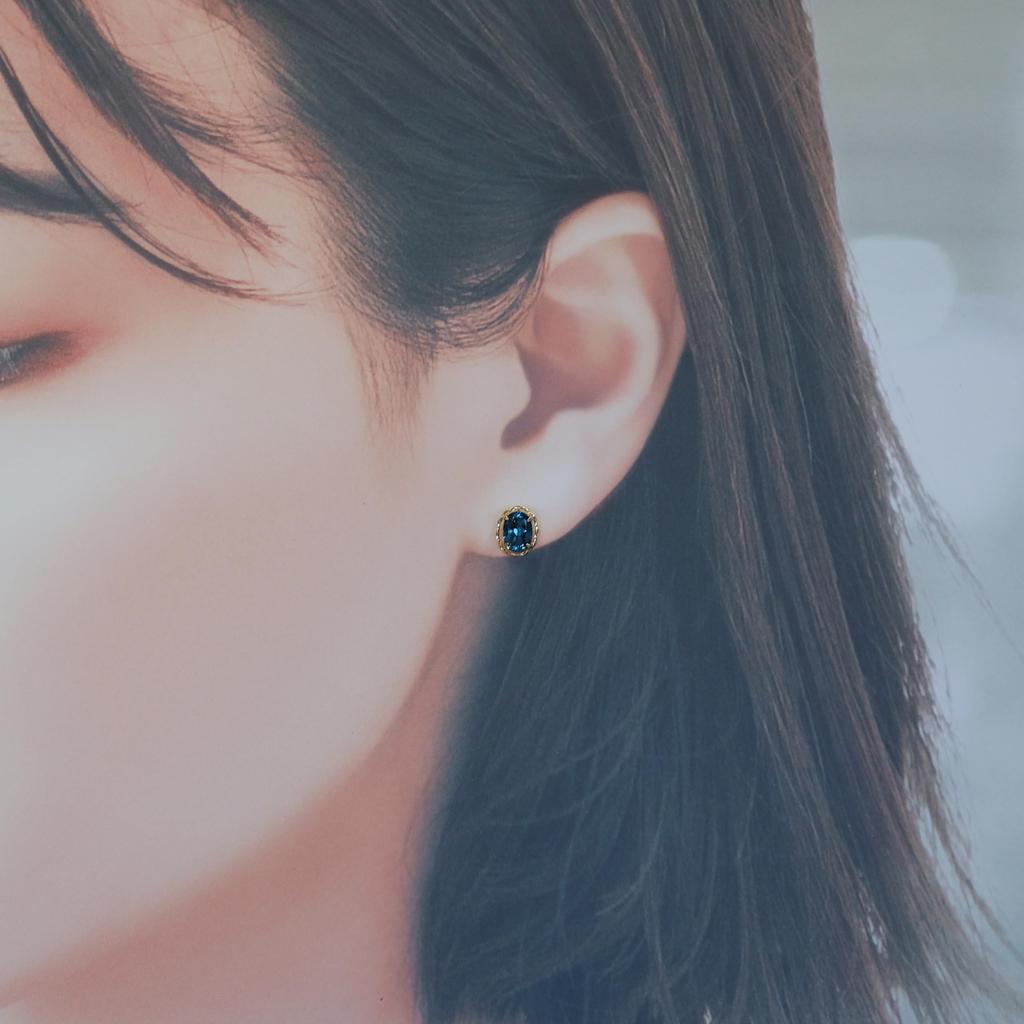 Камень ноября Лондонский голубой топаз овальный дизайн серьги из желтого золота K18