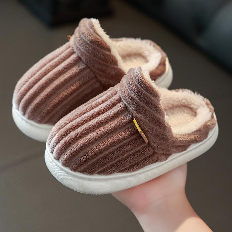 Children's Winter Cotton Slippers with Warm Fur for Boys & Girls - Cozy, Thick-Sole Home Shoes for Infants & Parents