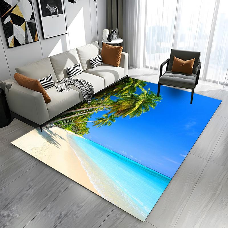 Tropical Beach with Palm Trees Patterned carpet a non slip rug suitable for all seasons and any setting, gift