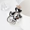 Fashion Jewelry Shiny Rhinestone Cute Double Cats Kitten Crown Brooch Pin Gift ARI
