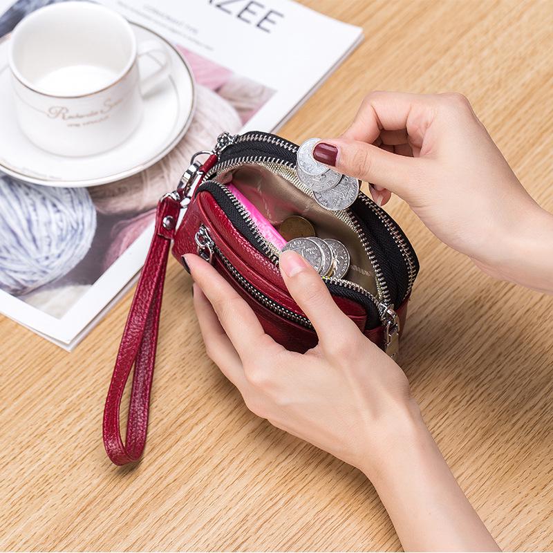 Женский многофункциональный кошелек для монет и клатч из натуральной коровьей кожи с двойной молнией