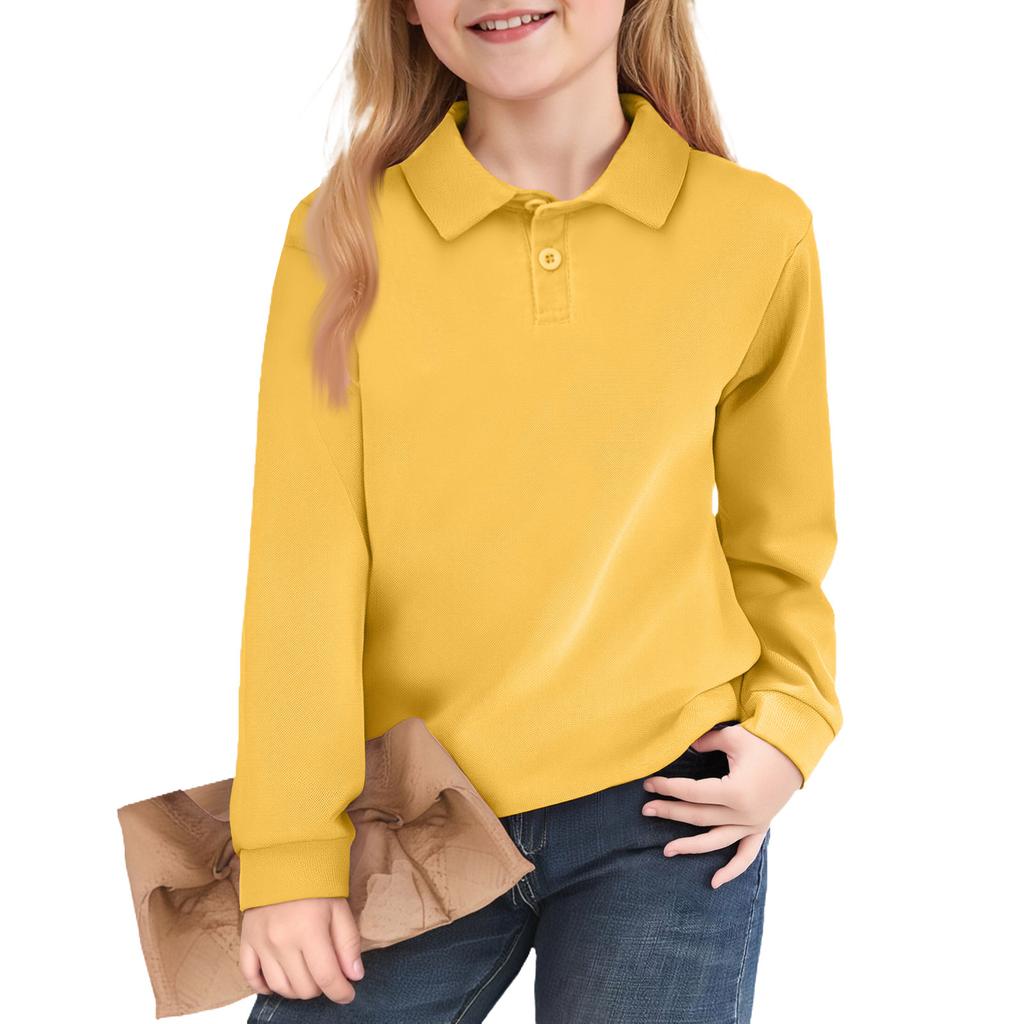 Kids' Notch Collar Shirt - Solid Color Long Sleeve Dress Blouse