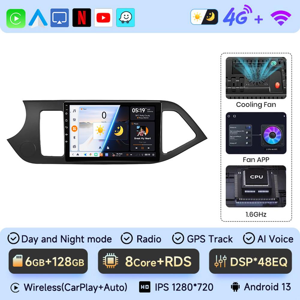 JIUYIN Android 13 Carplay Car Radio Multimidia Video Player For KIA PICANTO Morning  2011-2016 Navigation GPS IPS Head Unit