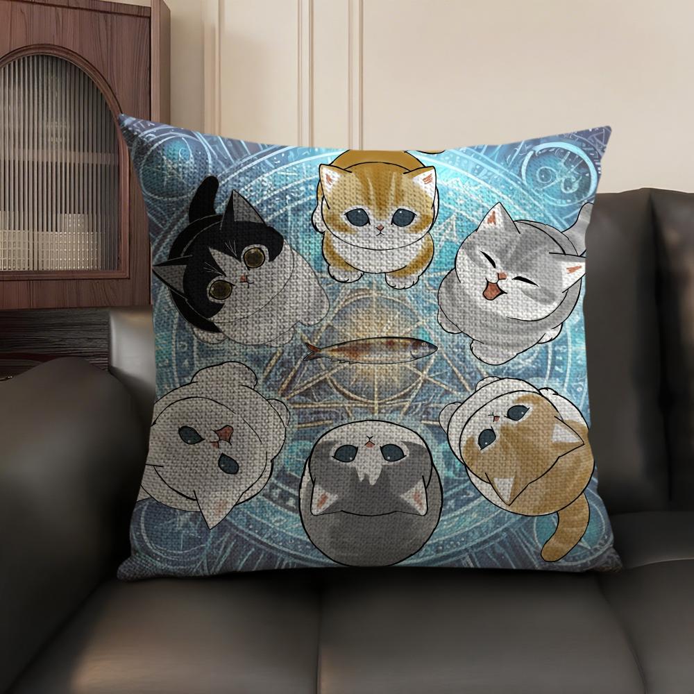 MMofusands Cat cute Cushion Cover Natural Linen Organic Fabric DoubleSided Printing Sofa Home Decor Gift Pillow Case
