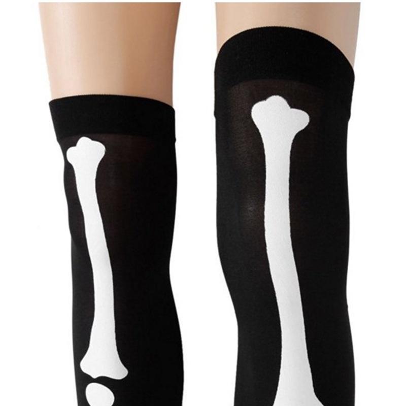 Чулки для косплея на Хэллоуин, чулки длиной до колена с черепом для женщин (цвет:черный)