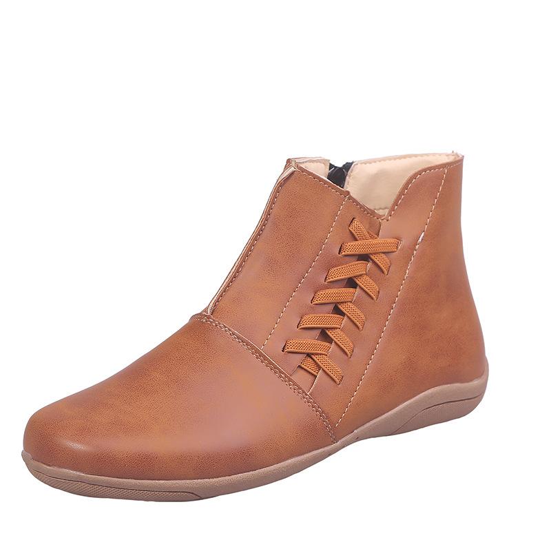 Женские ботинки зимние ботинки женская обувь из искусственной кожи до щиколотки зимняя плоская ретро мода повседневная обувь без застежек с круглым носком 2024 563