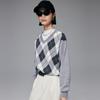 PALUOPO V-Neck 100% Cashmere Retro Argyle Jacquard Knit Sweater
