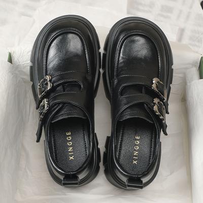 Женские летние лоферы на платформе 2025, новые, удобные, на мягкой подошве, в британском стиле, с двойной пряжкой, с небольшой высотой, на толстом каблуке, из маленькой кожи