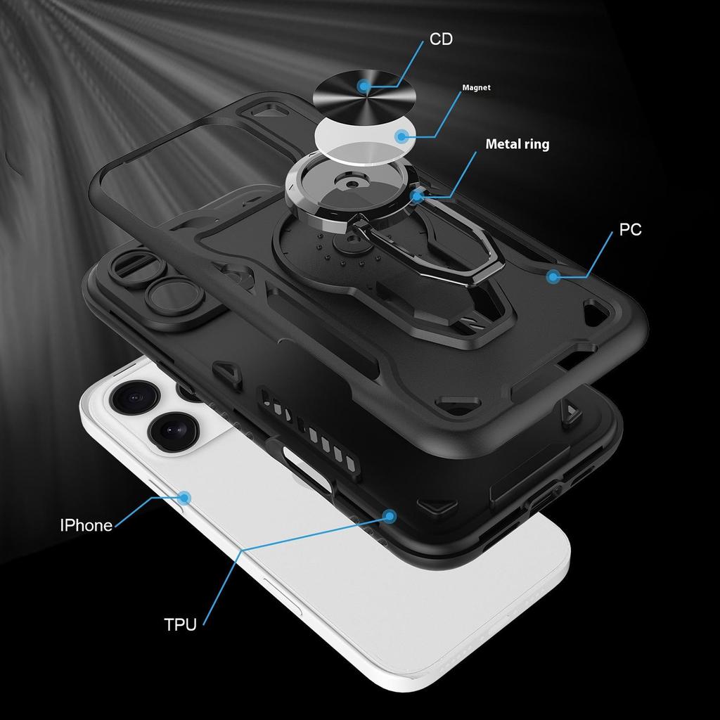 Чехол для iPhone 16 Pro Max с подставкой, противоударный, из ТПУ + ПК, задняя крышка телефона