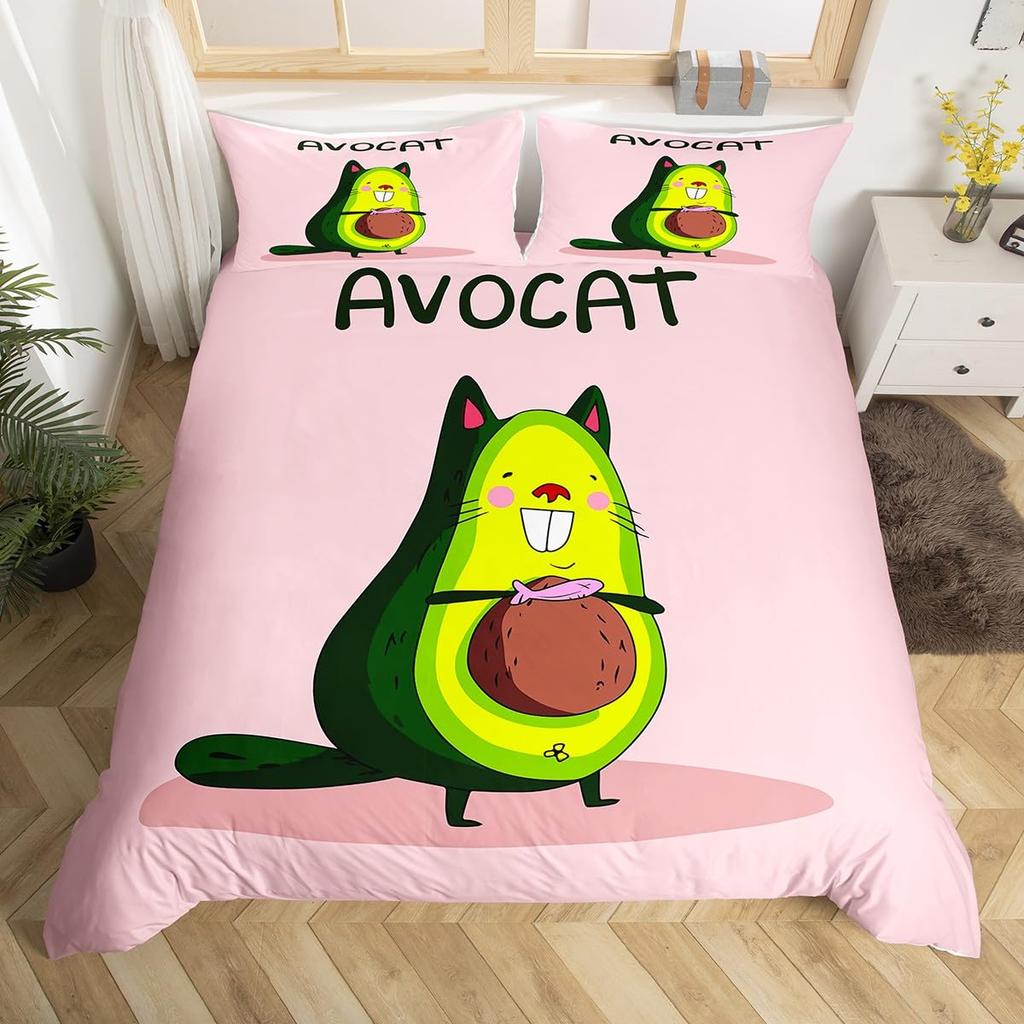 Avocado Duvet Cover Twin Queen Kawaii Green Tropical Fruit Bedding Set for Kids Girl Botanical Comforter Cover with 2 Pillowcase