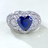 Lulu Tong 2023 Luxurious 925 Silver Heart-Shaped Blue Sapphire Women's Ring