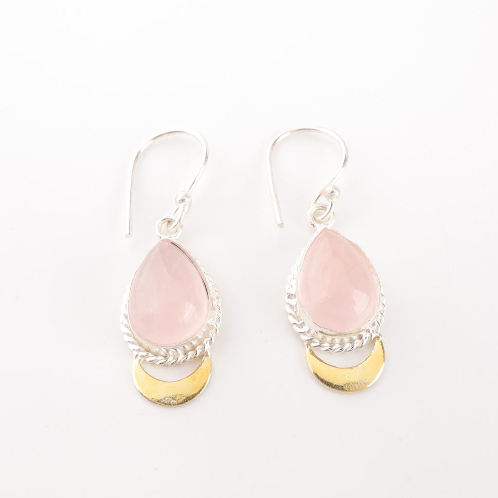 Натуральный драгоценный камень Розовый Кварц Ювелирные изделия из стерлингового серебра 925 пробы Серьги ручной работы 1,5" EE-162-29