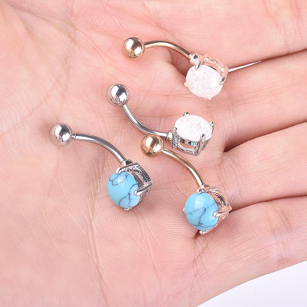 New Products In Europe And America New Imitation Opal Navel Ring Silver Rose Gold Navel Nail