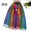 Имитация шерсти шаль Радужный цветной художественный принт шарф-накидка с кисточками Женский пончо шаль одеяло шарф