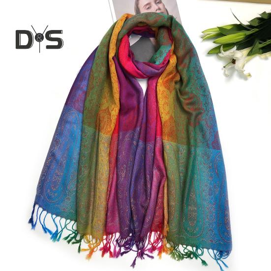 Имитация шерсти шаль Радужный цветной художественный принт шарф-накидка с кисточками Женский пончо шаль одеяло шарф