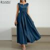 Women Casual V-Neck Loose Summer Sleeveless Dress