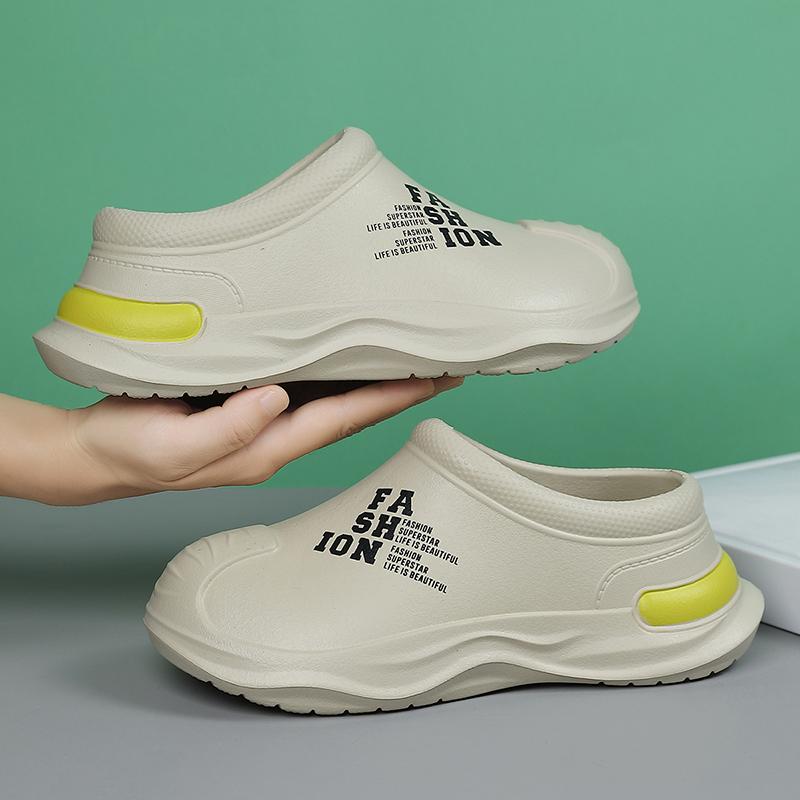 Модная мужская обувь шеф-повара, нескользящая и маслостойкая рабочая обувь, ленивые тапочки, повседневные трендовые тапочки, модные садовые туфли на один шаг для пляжа