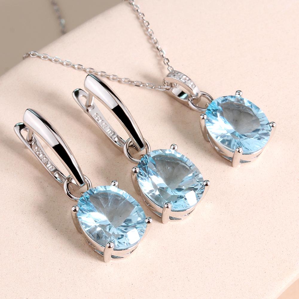 Элегантные серьги-капли с натуральным небесно-голубым топазом, ожерелье из стерлингового серебра 925 пробы, ювелирный бутик, подарок на юбилей, банкет