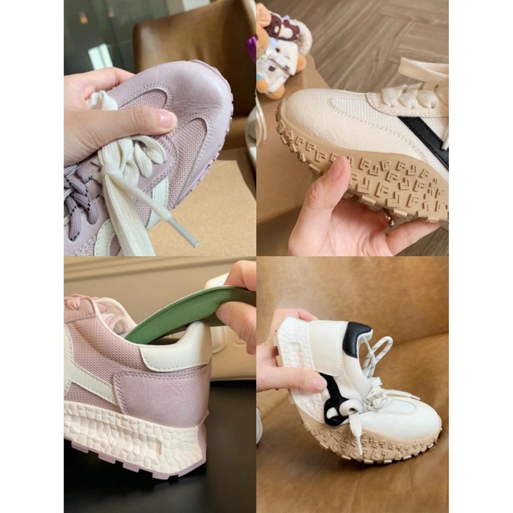 Sheepskin Version~ 6cm Inner Height Increase Versatile Contrasting Color Lace-up Mesh Thick-soled Casual Dexun Board Shoes Women