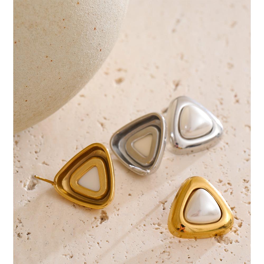 Eetit 2025 Stainless Steel Imitation Pearls Triangle Stud Earrings Arrivals Elegance Chic Korean Trendy Exquisite Jewelry Women