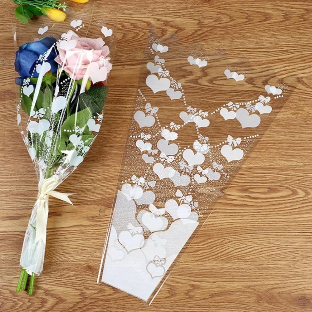 100pcs Rose Bagging Rose Bouquet Wrapping Sleeve Flower Transparent Packaging Wrappers Christmas