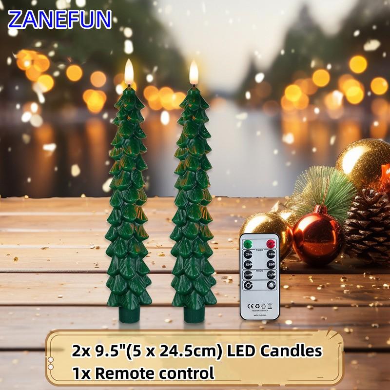 Christmas Tree Flameless LED Candles Green Led Candlesticks with Timer Remote Christmas Tree 3D Flickering LED Flameless Candles