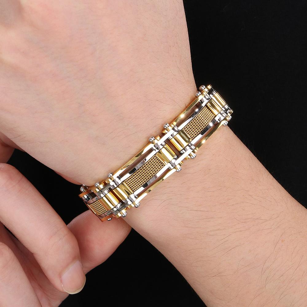 Модный крутой тяжелый браслет из нержавеющей стали для мужчин, массивный, ширина 15 мм, сетчатый стиль, цепочка, велосипедные браслеты, мужские, 7 цветов в наличии