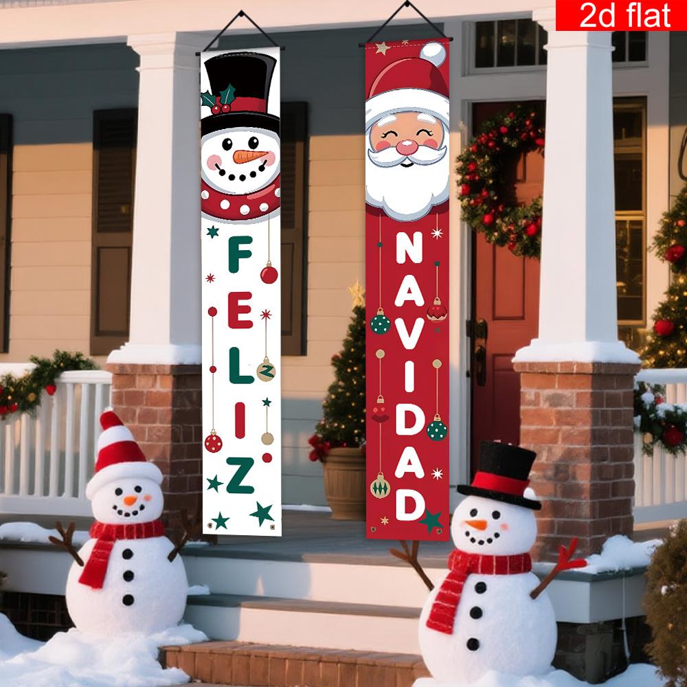 1 пара рождественского подвесного баннера, Декор дверного проема 'Feliz Navidad' с милым Санта-Клаусом и снеговиком, Элегантный декор для улицы и помещений