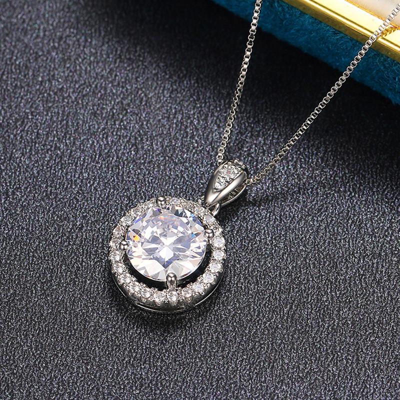 New Luxury Fashion 10MM Cubic Zirconia Pendant Necklace Women Engagement Wedding Accessories Elegant Female Jewelry