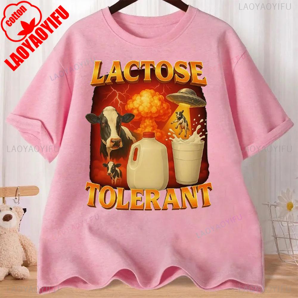 Lactose Tolerant Graphic T-ShirtUnisex Retro Milk Fashion Short Sleeve T-shirts High Quality Cotton Casual T Shirts