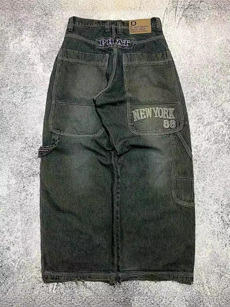 RogueWave Американский хип-хоп Ретро Свободные джинсы Женские Y2K Новая волна Харадзюку С высокой талией Широкие брюки Готические Широкие брюки Уличные брюки