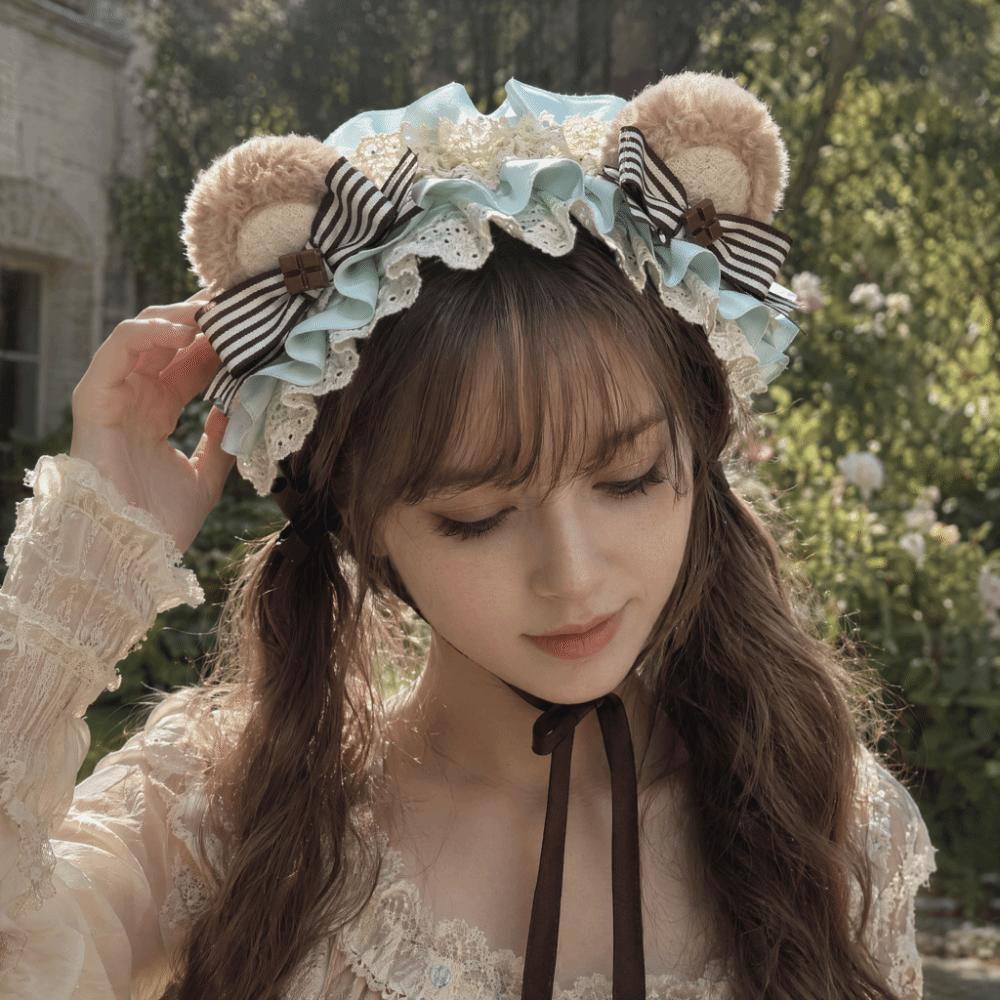 Lace Bow Lolita Hair Hoop Sweet KC Girl Hair Accessory Bear Ear Cookies Headband Cosplay Use